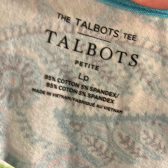 Talbots “The Perfect Tee” Top Paisley 3/4 Sleeves Size LP Large Petite Blue - Picture 6 of 9